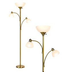 Sky Dome Double LED Torchiere Floor Lamp with 2 Reading Arms - Brass