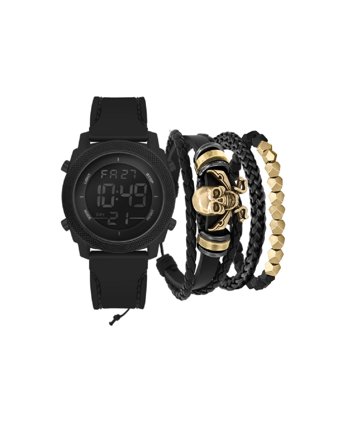 Men's Black Silicone Strap Watch 46mm Gift Set, 2 Piece - Black