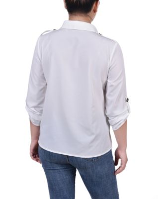 Petite 3/4 Sleeve Roll Tab Utility Blouse