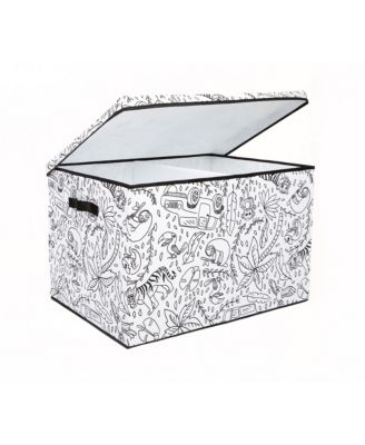 Kid&#39;s Coloring Jungle Print Large Lidded Trunk with Removable Divider and 4 Washable Markers Set