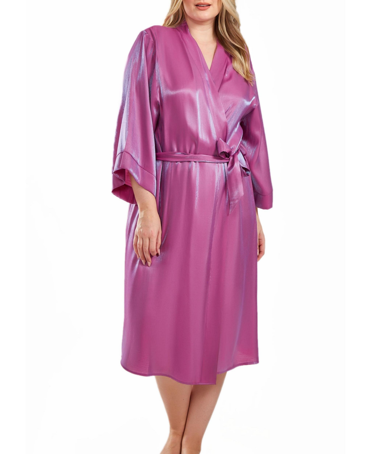 iCollection Skyler Plus Size Irredesant Robe with Self Tie Sash and inner Ties