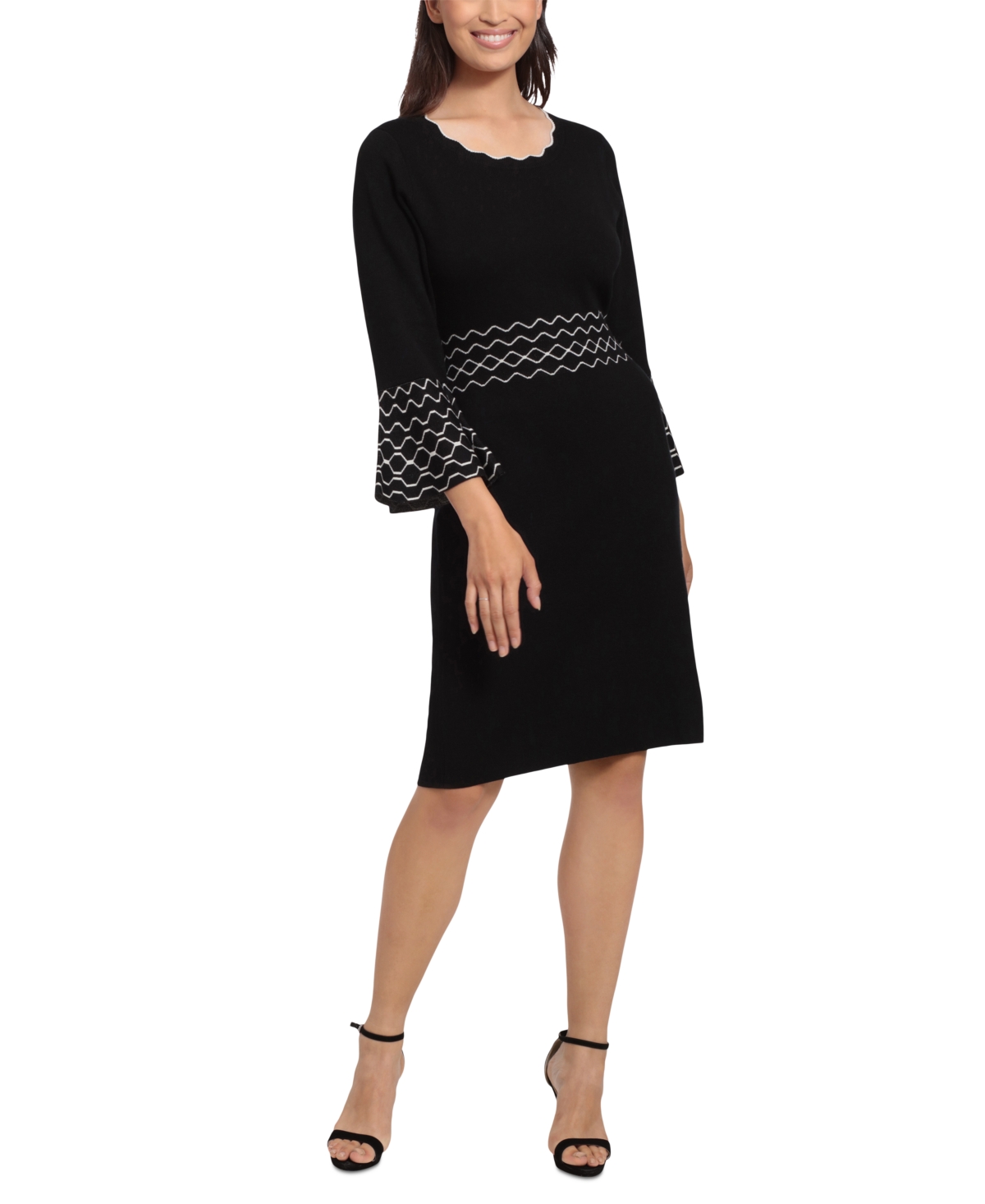 Women's Contrast-Stitch Bell-Sleeve Sweater Dress - Fig