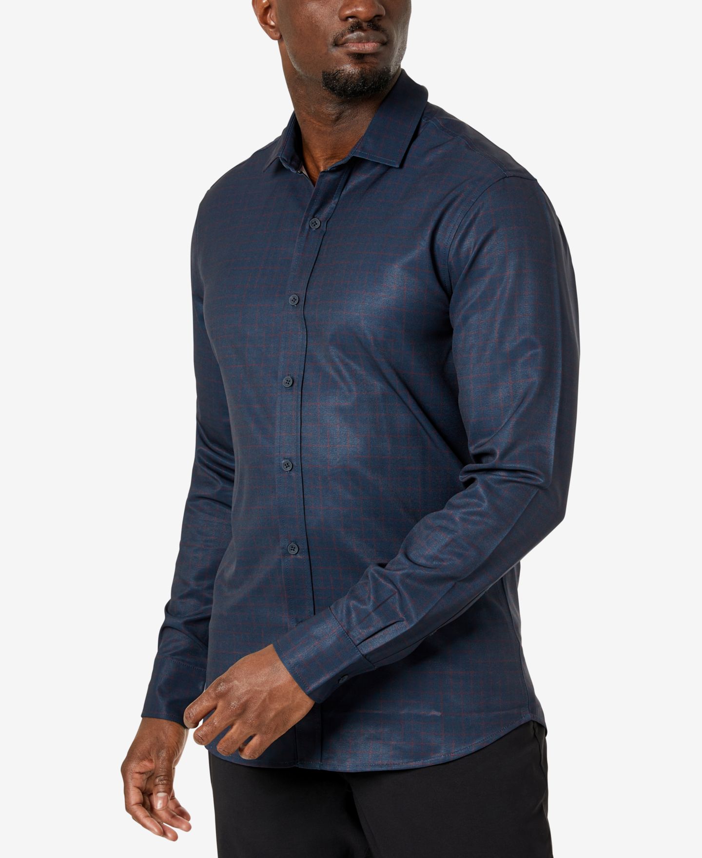 Мужская рубашка Kenneth Cole Slim Fit Performance, цвет: Тёмно-синий клетчатый — фото 3