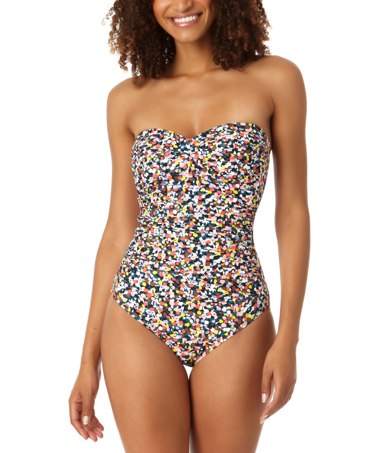 ANNE COLE WOMEN'S PRINTED TWIST-FRONT RUCHED ONE-PIECE SWIMSUIT WOMEN'S SWIMSUIT