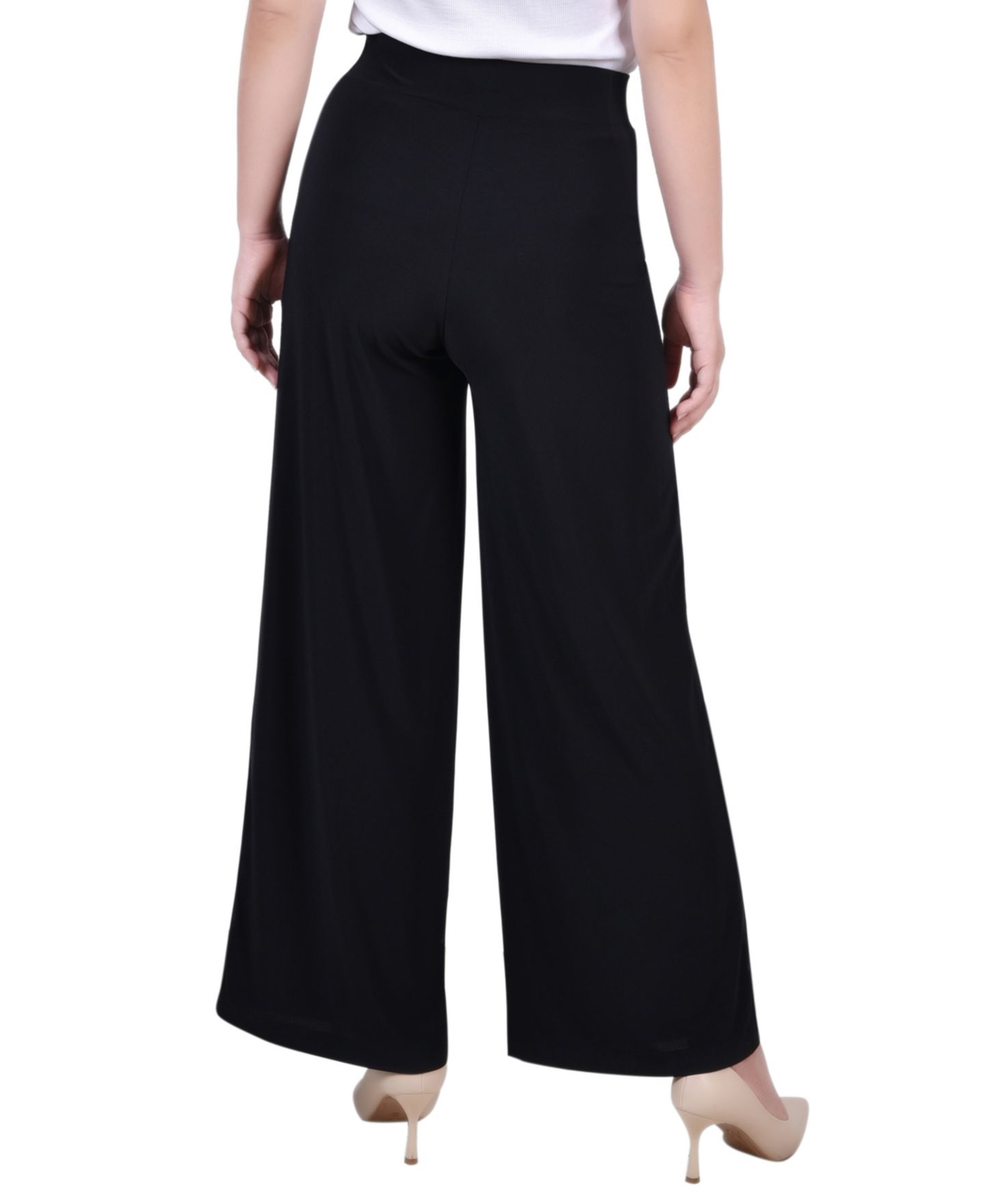 Женские брюки NY Collection Petite Short Mid Rise Pull On Wide-Leg Palazzo Pant, цвет: Чёрный — фото 2