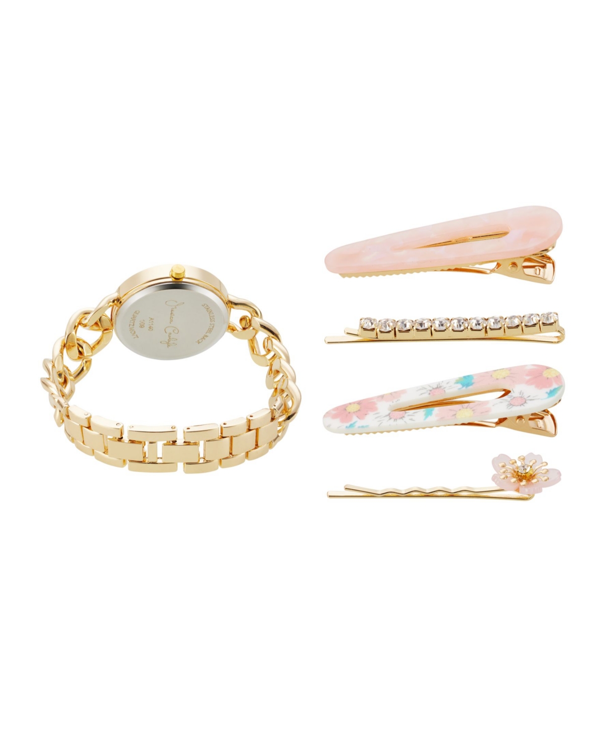 Jessica Carlye Women's Quartz Movement Gold-Tone Bracelet Analog Watch, 34mm with Hair Pin Set - Shiny Gold-Tone, Light Silver-Tone Sunra