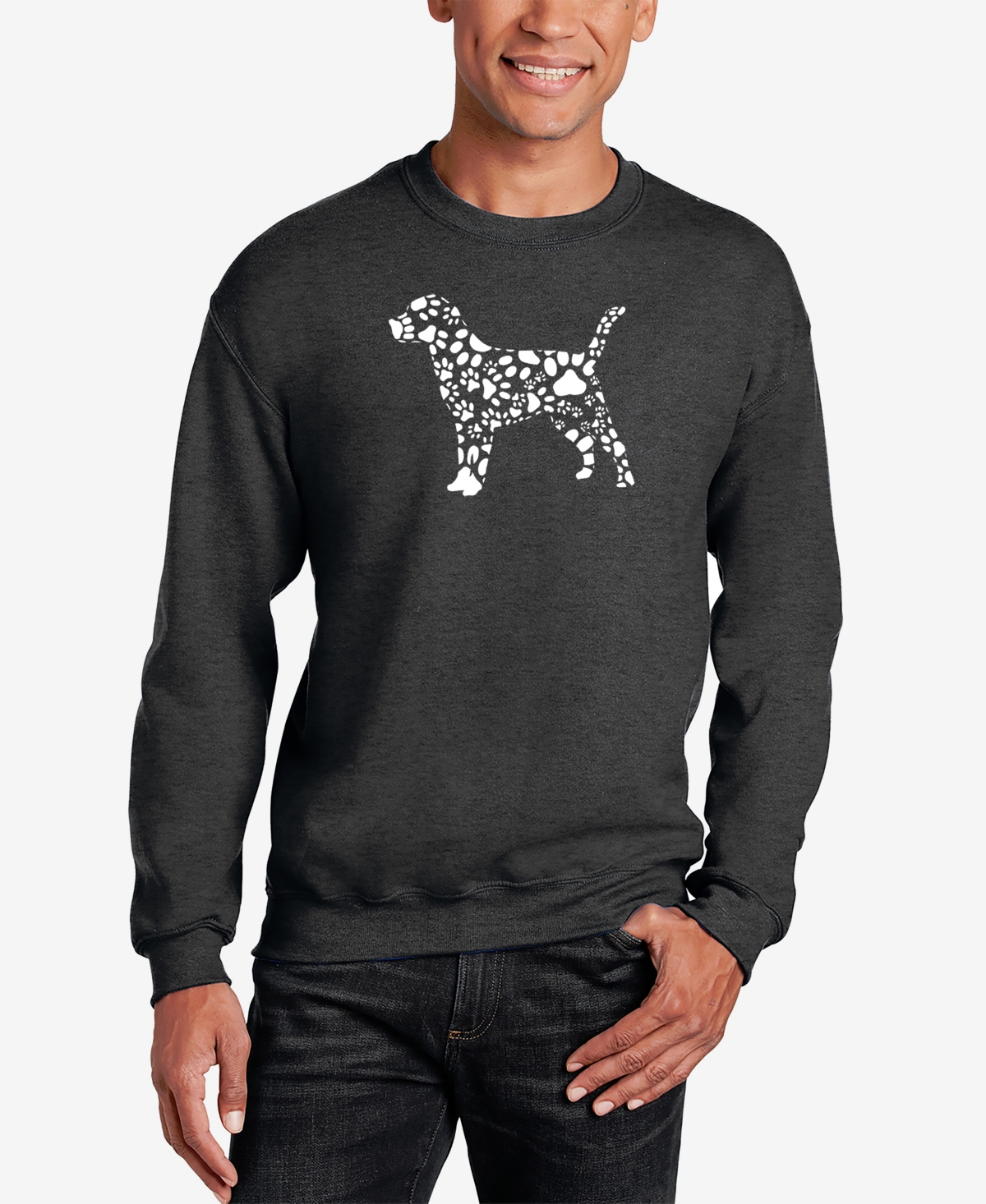 La Pop Art Men's Dog Paw Prints Word Art Crew Neck Sweatshirt
