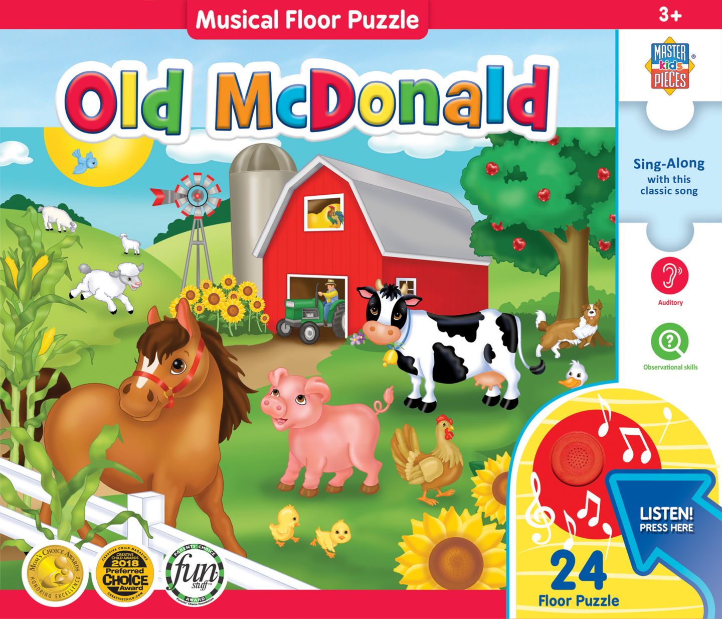 Детский пазл MasterPieces Puzzles MasterPieces Musical-Floor Old McDonald 24-Piece Puzzle, Ages 3+, цвет: Разноцветный — фото 1