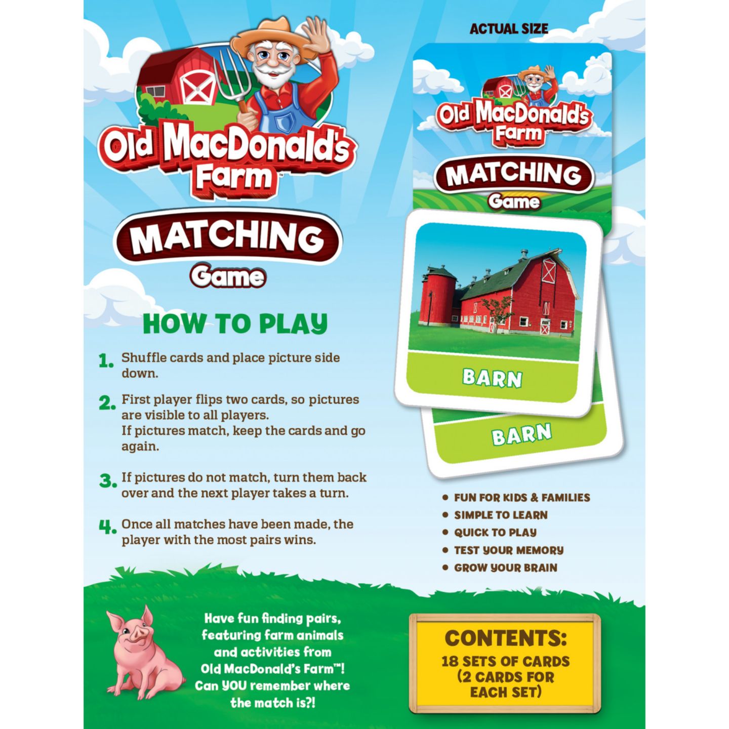 Детская игрушка MasterPieces Puzzles Old MacDonald's Farm Matching Game, Ages 3+, цвет: Разноцветный — фото 3