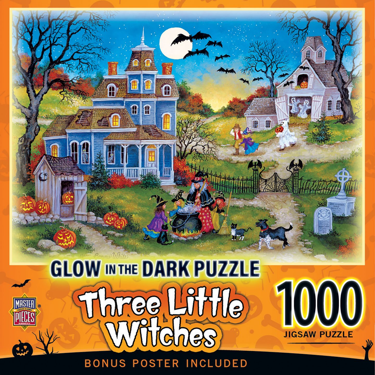 Детский пазл MasterPieces Puzzles MasterPieces Glow in the Dark - Three Little Witches 1000 Piece Puzzle, цвет: Разноцветный — фото 1