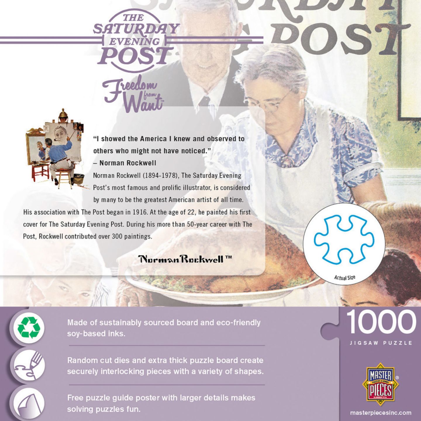 Детский пазл MasterPieces Puzzles Saturday Evening Post Freedom from Want 1000 Piece Puzzle, Ages 14+, цвет: Разноцветный — фото 3