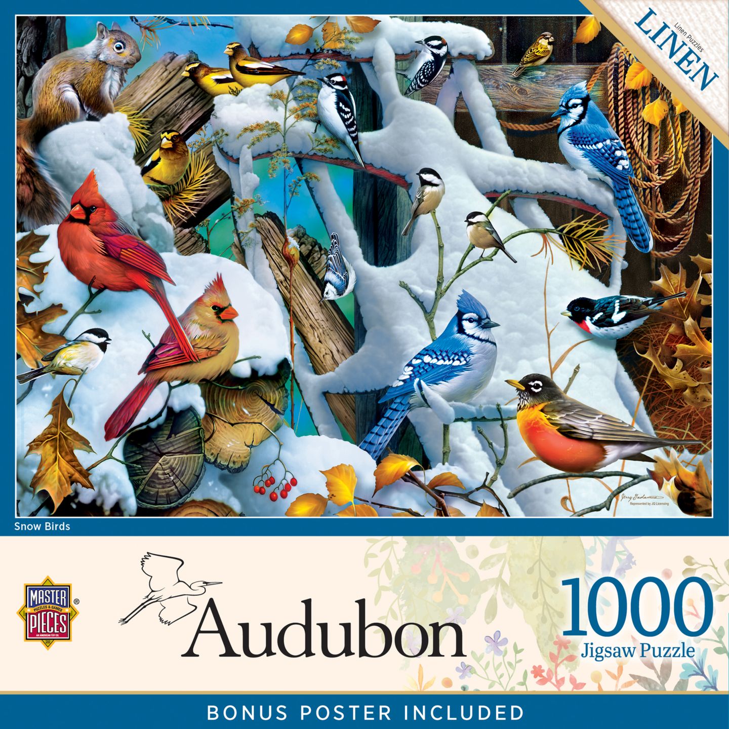 Детский пазл MasterPieces Puzzles Audubon Snow Birds 1000 Piece Puzzle, Ages 14+, цвет: Разноцветный — фото 1
