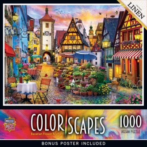 Детский пазл MasterPieces Puzzles Colorscapes Bavarian Flower Market Linen Finish 1000 Piece Puzzle, Ages 14+, цвет: Разноцветный