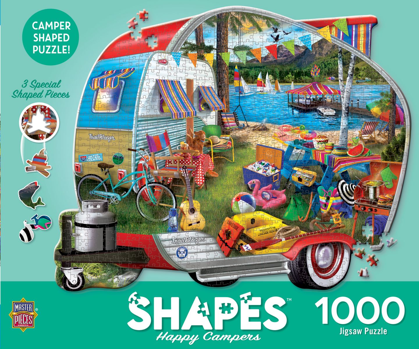 Детские игрушки MasterPieces Puzzles Shapes - Happy Campers 1000 Piece Shaped Jigsaw Puzzle, цвет: Разноцветный — фото 1