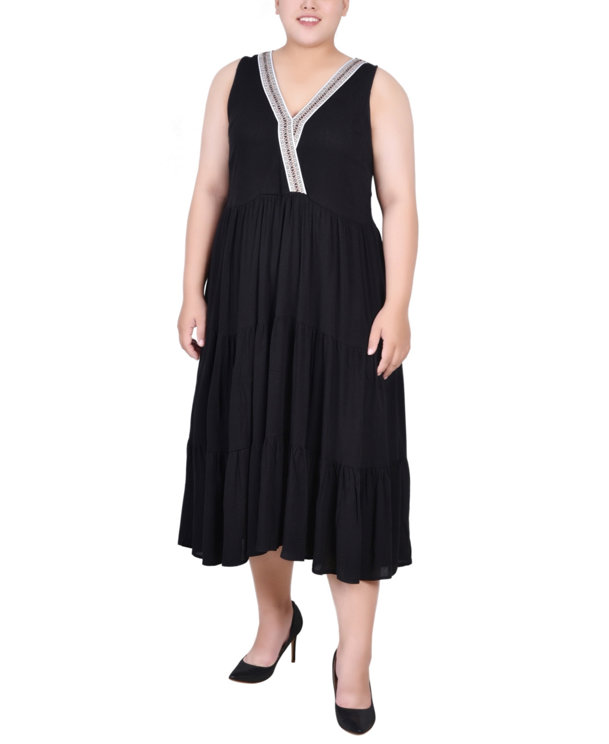 Ny Collection Plus Size Sleeveless Surplice Tiered Dress