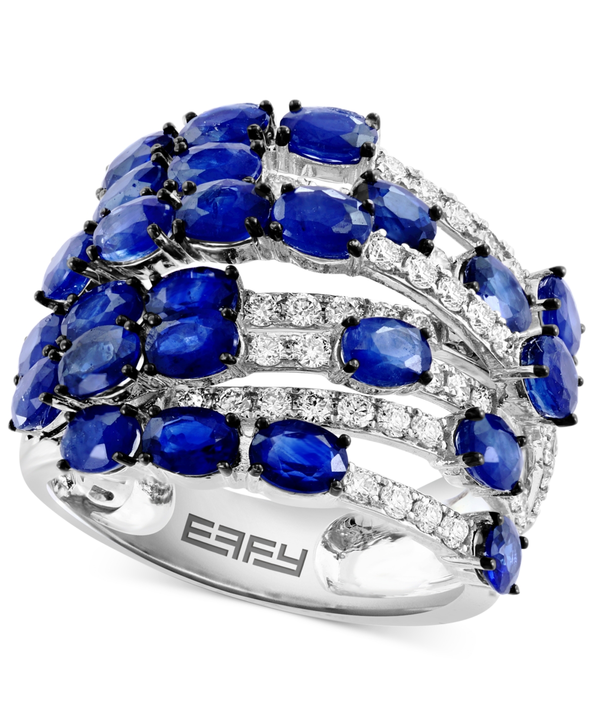 Effy Collection Effy Sapphire (5-7/8 ct. t.w.) & Diamond (3/4 ct. t.w.) Multirow Statement Ring in 14k White Gold