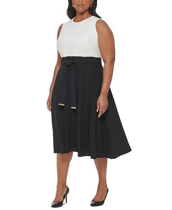Calvin Klein Plus Size Sleeveless Tie-Waist Midi Dress & Reviews - Dresses  - Plus Sizes - Macy's