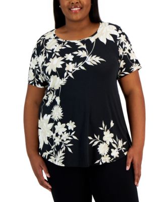 売れ筋商品|||ジェイエムコレクション カットソー トップス レディース Plus Size Printed Mixed-Media Top, Exclusively at Macy's Magnolia Blossom Combo JM Collection Women's Printed Split-Neck Top, Exclusively at