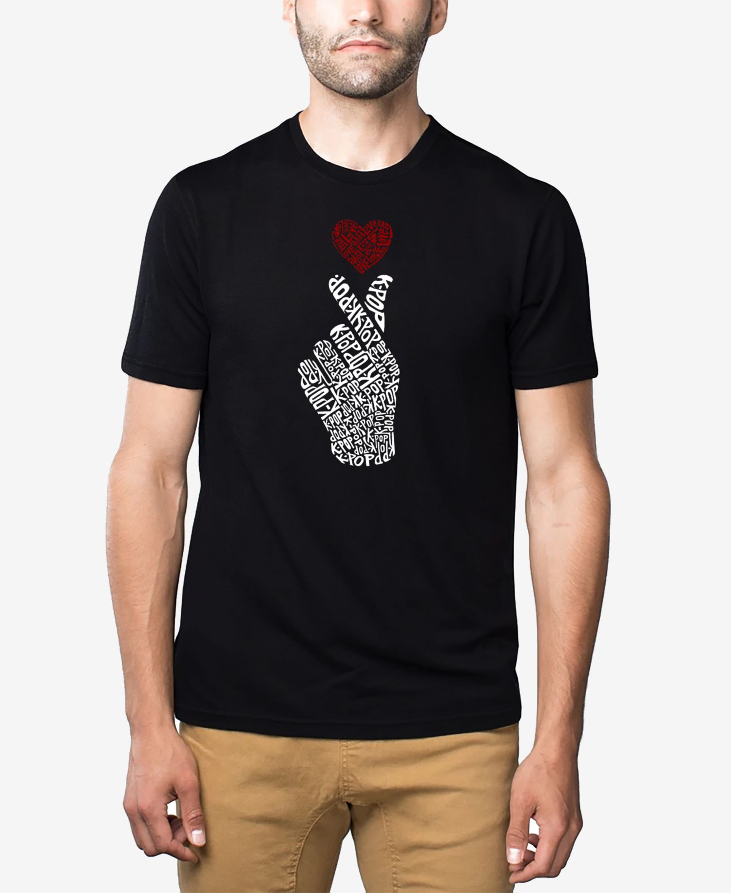 Men's Cotton/Poly Blend Word Art K-Pop Heart T-shirt