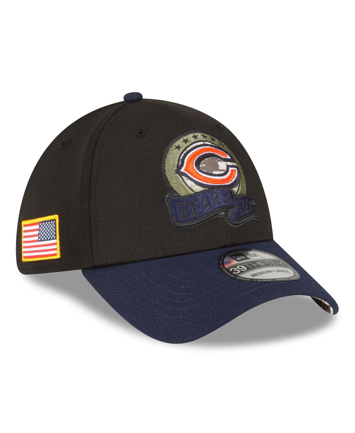 Shop New Era Men's  Black, Navy Chicago Bears 2022 Salute To Service 39thirty Flex Hat In Black,navy