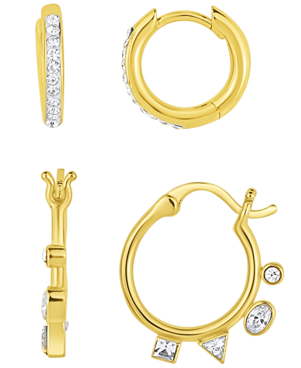 2 Pair Crystal Gold-Plated Hoop Earring Set - Gold-Plated
