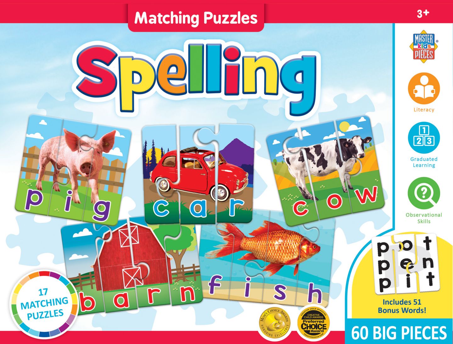 Детская игрушка MasterPieces Puzzles Spelling Educational Matching Puzzle Game, 60-Piece, Ages 3+, цвет: Разноцветный — фото 1