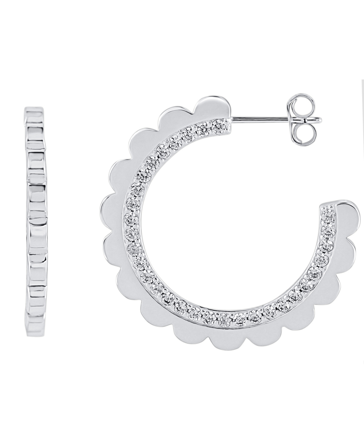 And Now This Cubic Zirconia (2.3 Ct.t.w.) Scalloped C-hoop Earring In Fine Silver Plated