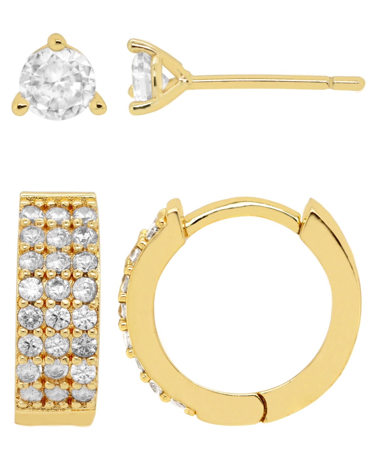 And Now This Cubic Zirconia (1.5 Ct.t.w.) Pave Huggie Hoop And Martini Stud Earring In 18k Gold Plated Brass Set