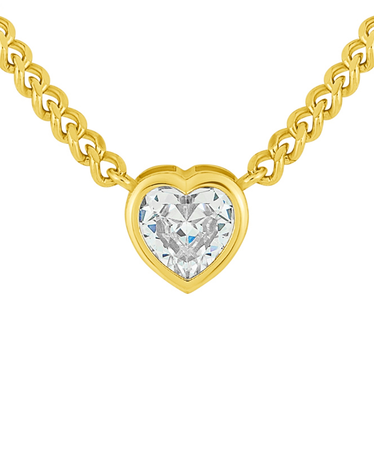 Cubic Zirconia (7.5 ct.t.w.) Heart and Curb Chain Necklace in Fine Silver Plated - K Gold Plated