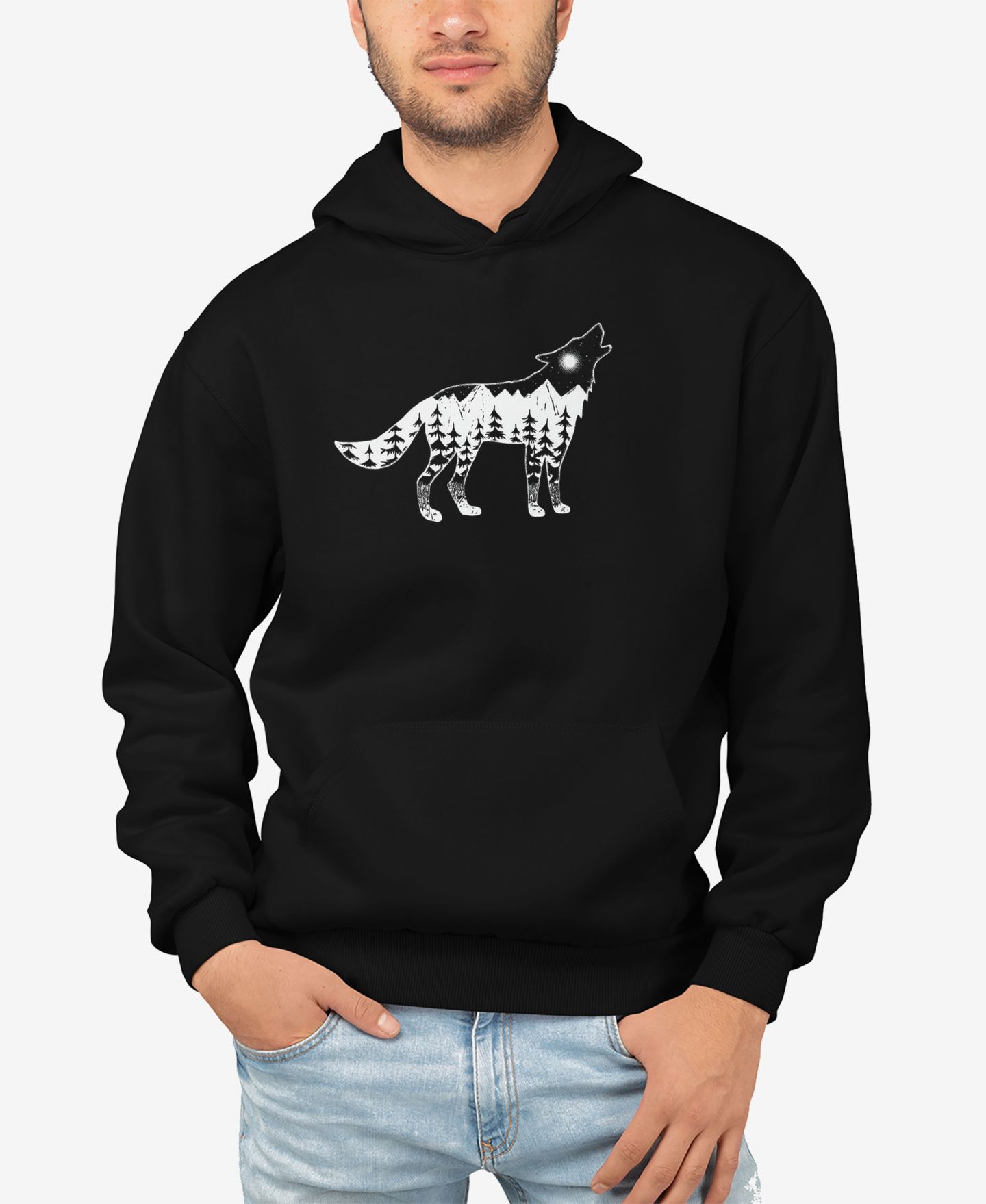 Мужское худи LA Pop Art Howling Wolf Word Art Hooded, цвет: Чёрный — фото 1