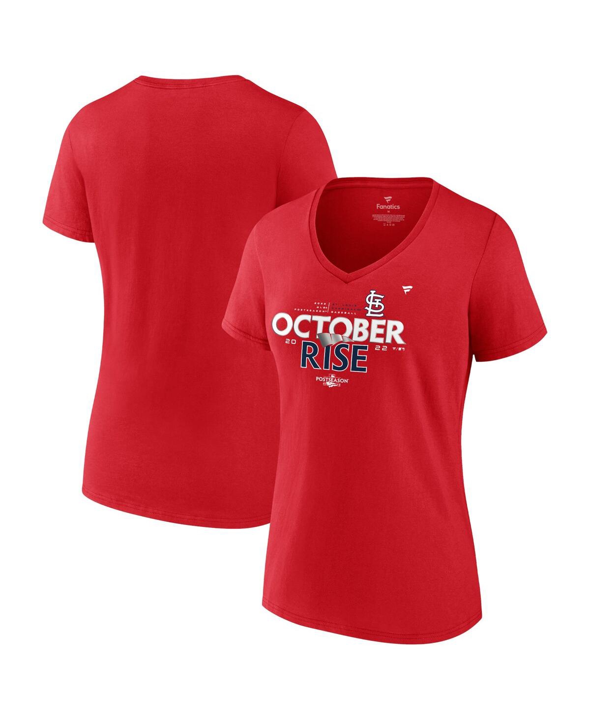 Women's FanaticsSt. Louis Cardinals 2022 Postseason Locker Room V-Neck T-shirt - Red