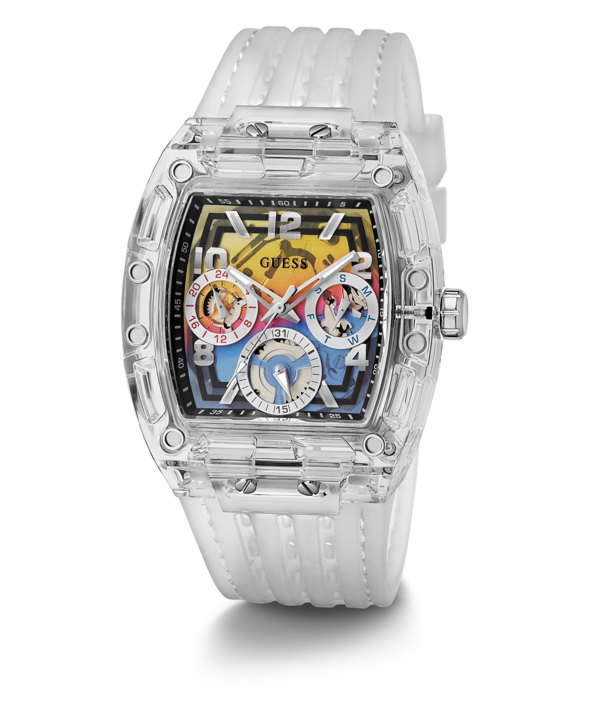 Мужские часы GUESS Men's Clear Silicone Multi-Function Watch 44mm — фото 1