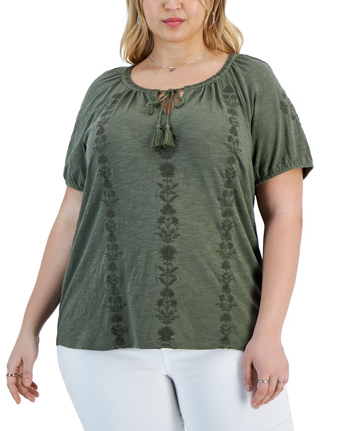 Style & Co Plus Size Split-Neck Top, Created for Macy's - Macy's