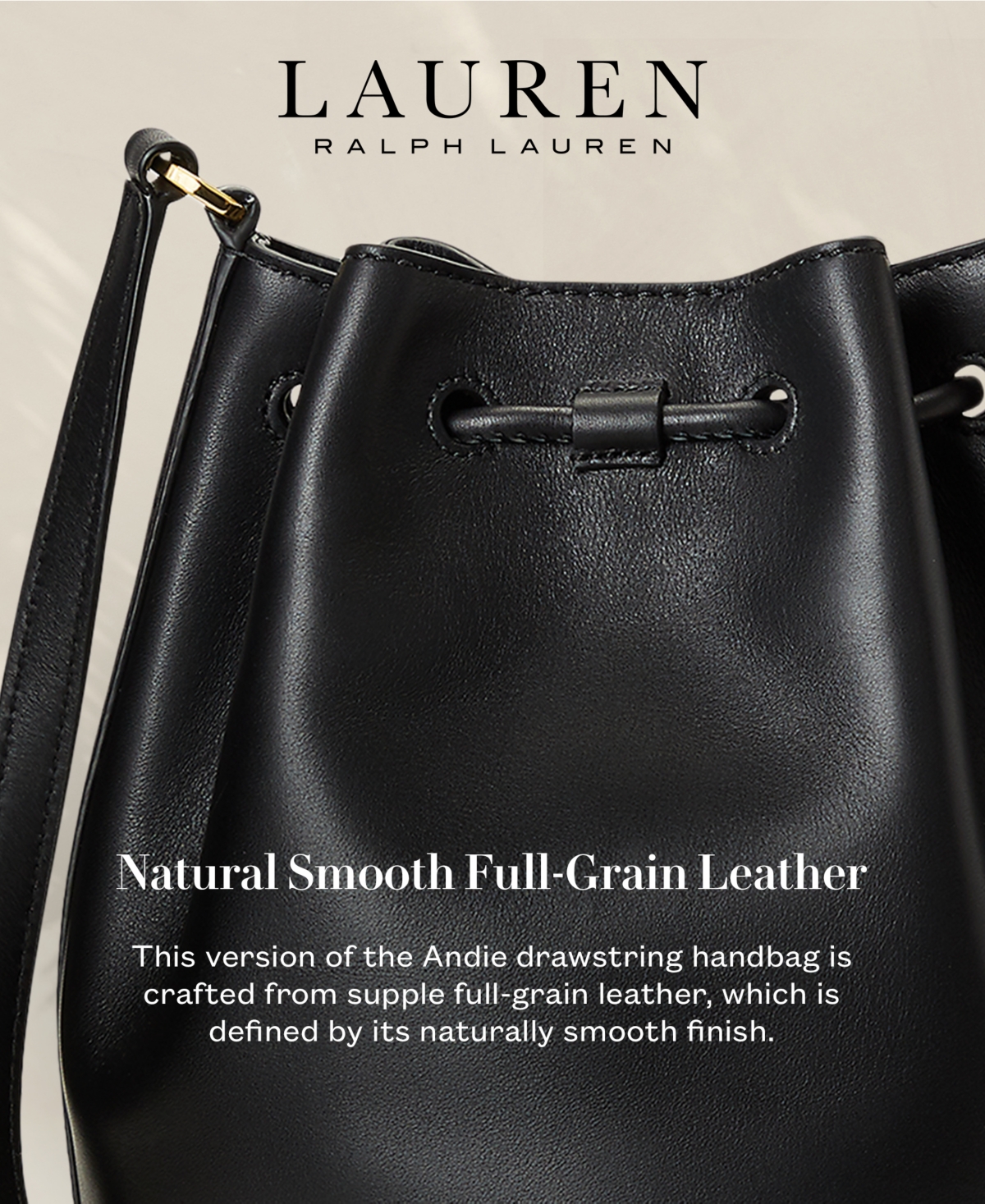 Shop Lauren Ralph Lauren Women's Smooth Leather Medium Andie Drawstring Bag In Lauren Tan