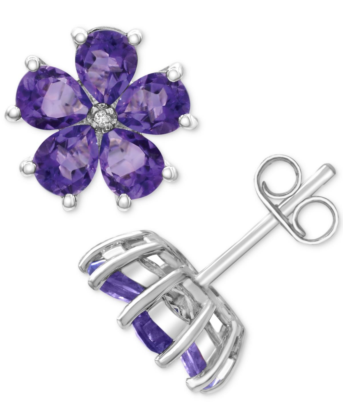Macy's Amethyst (3-1/3 Ct. T.w.) & Diamond Accent Flower Stud Earrings In Sterling Silver (also In Rhodolit In Amethyst
