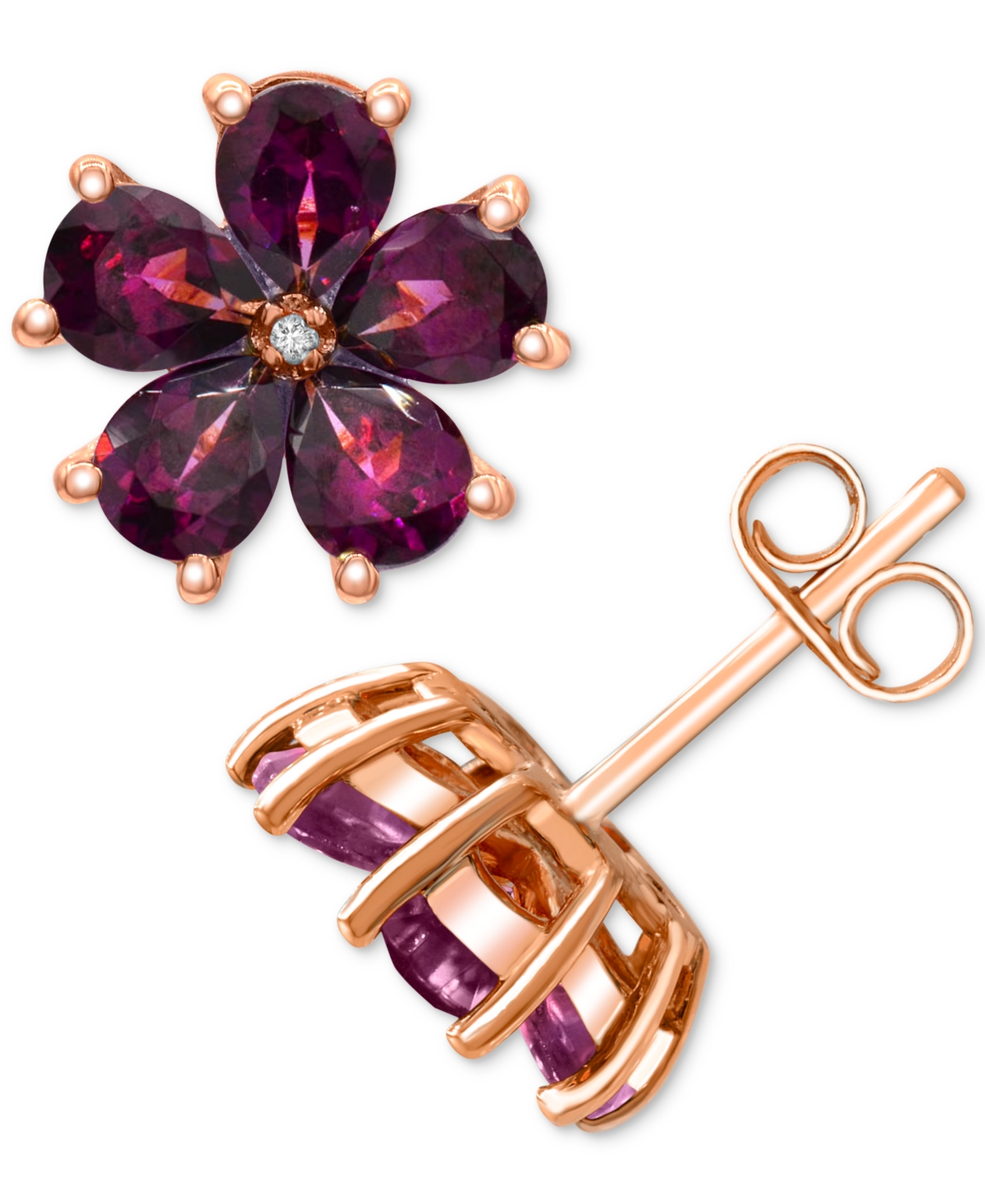 Macy's Amethyst (3-1/3 Ct. T.w.) & Diamond Accent Flower Stud Earrings In Sterling Silver (also In Rhodolit In Rhodolite Garnet