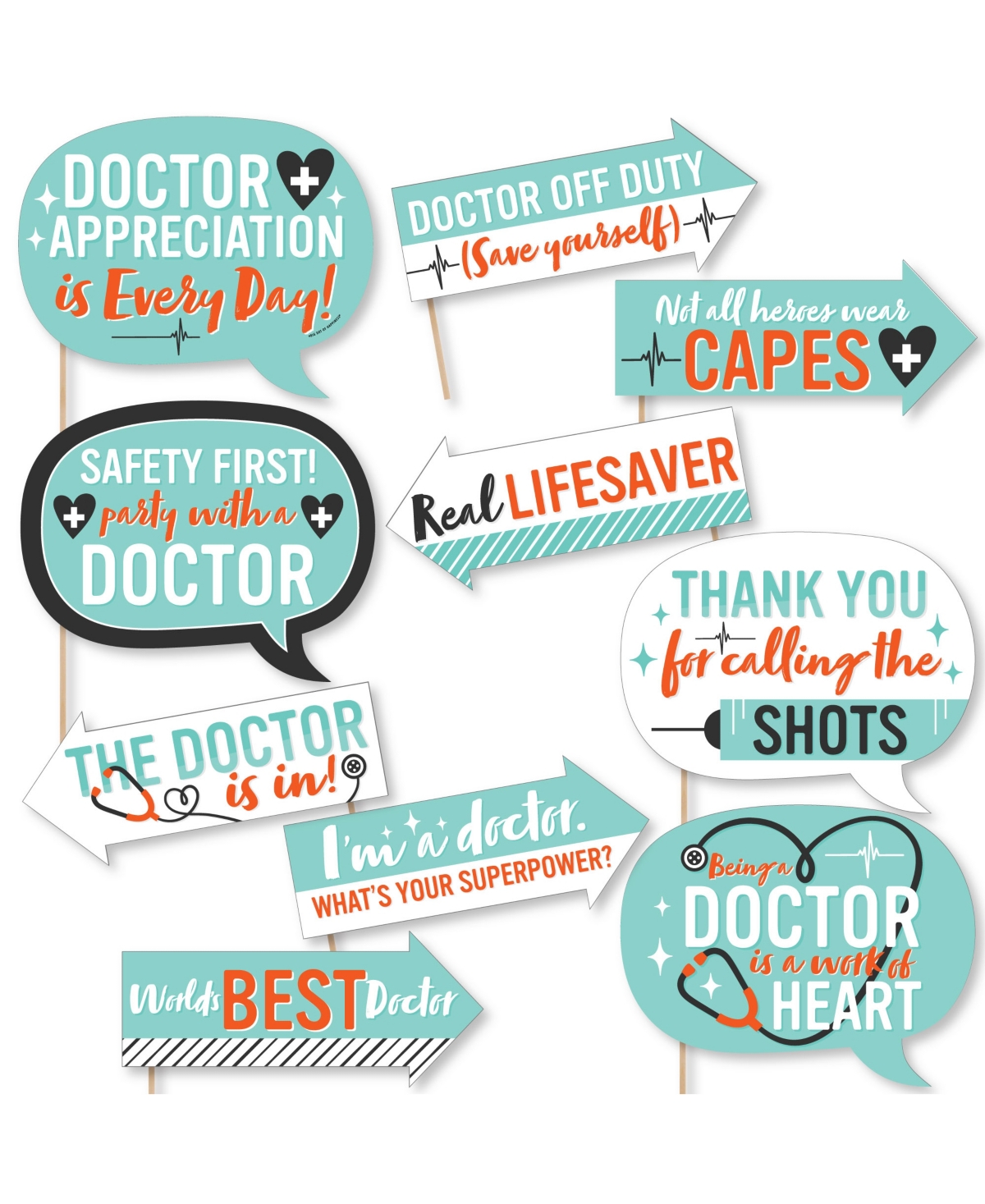Funny Thank You Doctors - Doctor Appreciation Week Photo Booth Props Kit - 10 Pc
