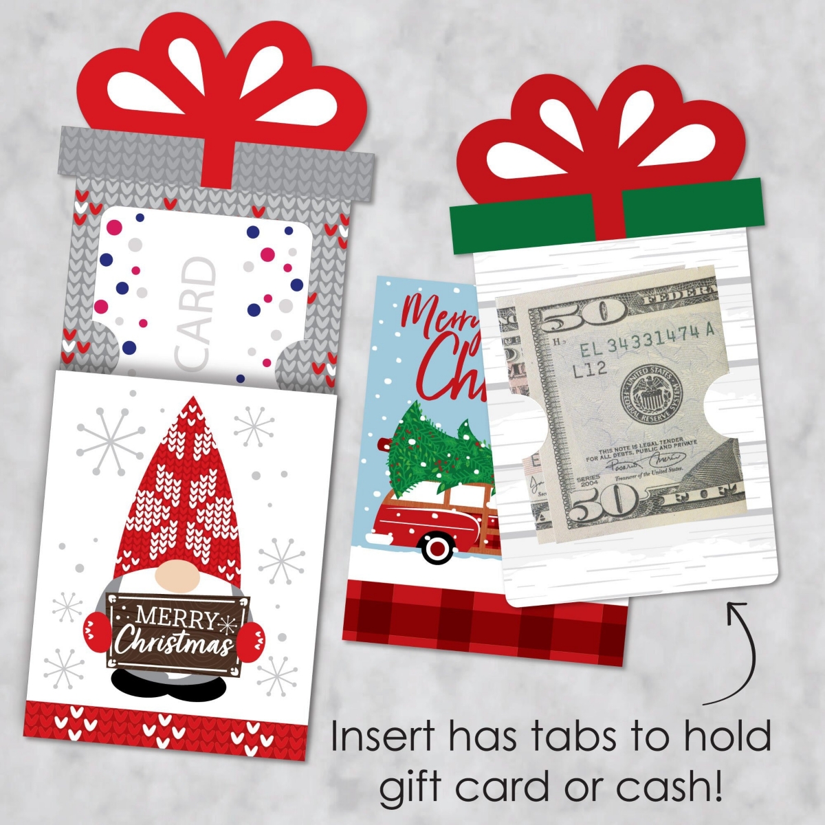 Big Dot of Happiness Assorted& Green Holiday - Money & Gift Card Nifty Gifty Card Holders - 8 Ct - Red