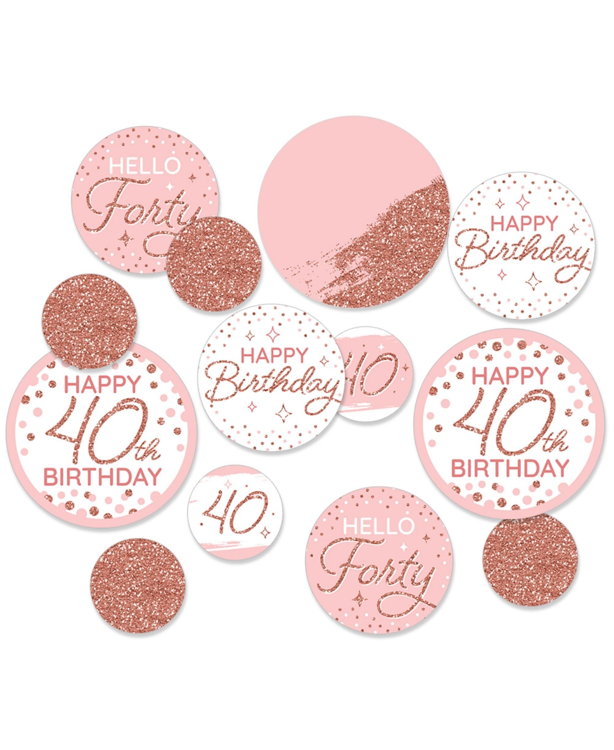 40th Pink Rose Gold Birthday Party Circle Party Decorations Large Confetti 27 Ct