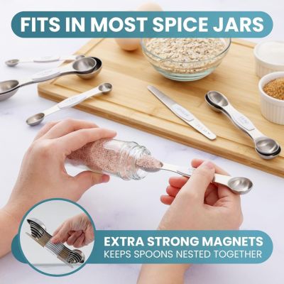 Set of 8 Stackable Magnetic Measuring Spoons with Leveler