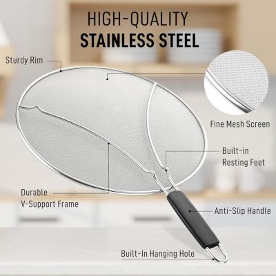Large Splatter Screen for Frying Pan (13") - Stainless Steel Grease Splatter  Guard for Frying Pan