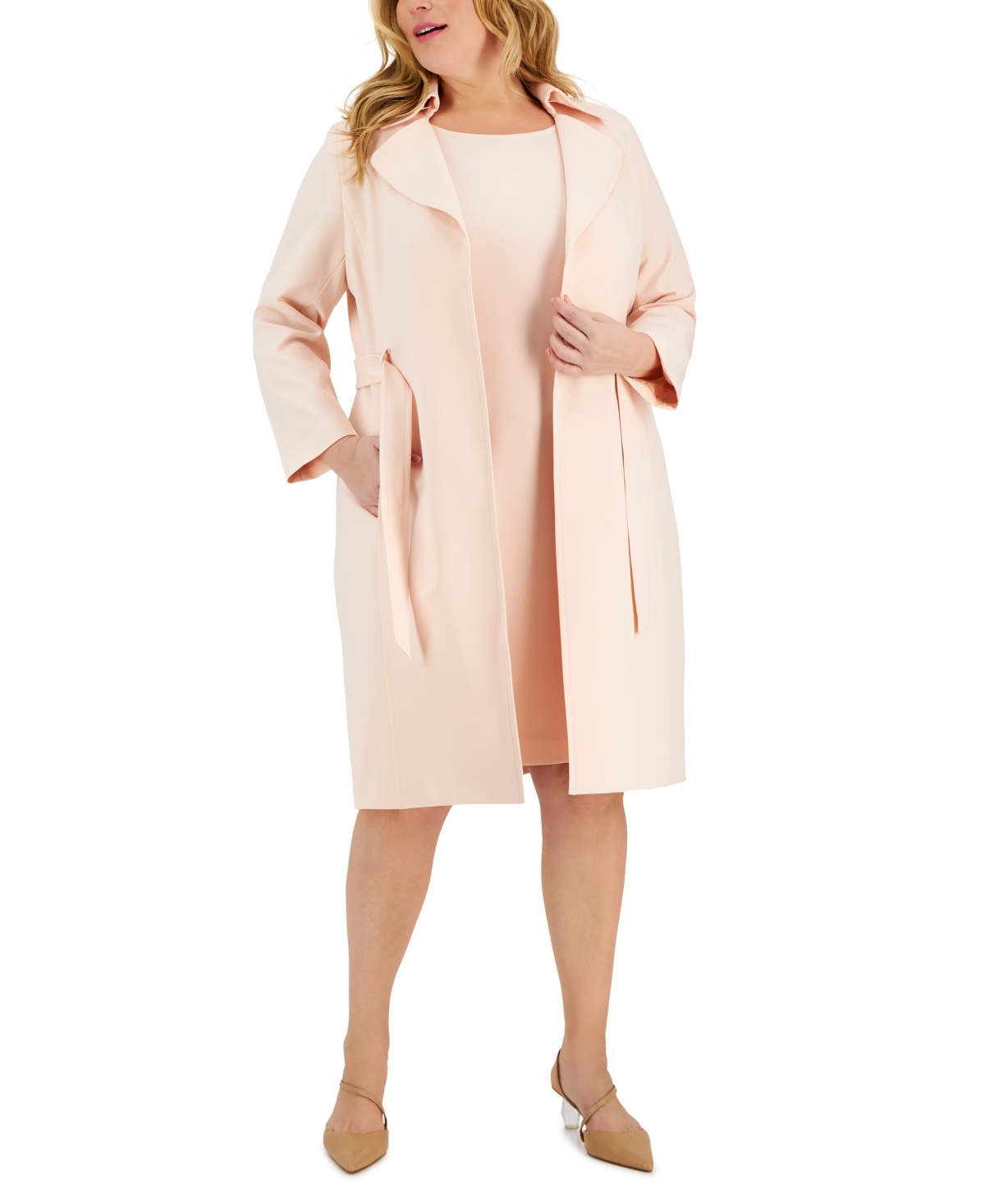 Le Suit Plus Size Belted Trench Jacket and Sheath Dress