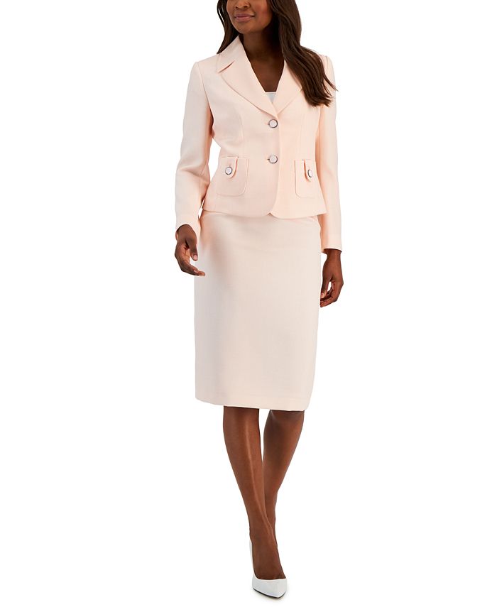 Le Suit Women's Textured Two-Button Slim Skirt Suit, Regular and Petite ...