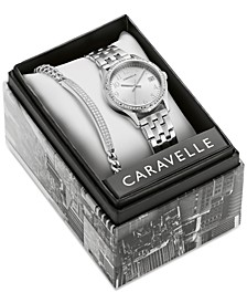 Women's Crystal Stainless Steel Bracelet Watch 32mm Gift Set