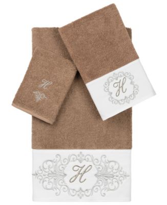 Turkish Cotton Monica Embellished Towel 3 Piece Set - Latte