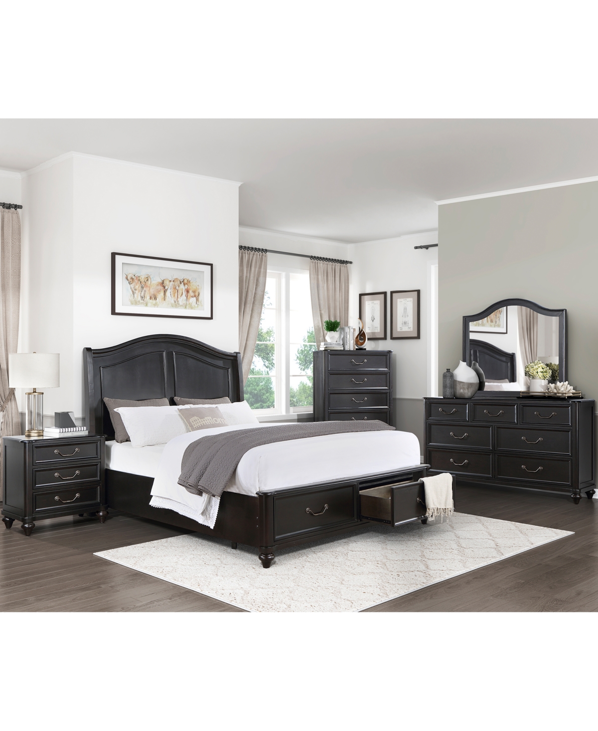Homelegance Leesa 3-pc. Bedroom Set (queen Bed, Chest, Nightstand) In Black