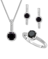 3-Pc. Set Onyx & Diamond Accent Pendant Necklace, Ring and Hoop Earrings in Sterling Silver - Sterling Silver