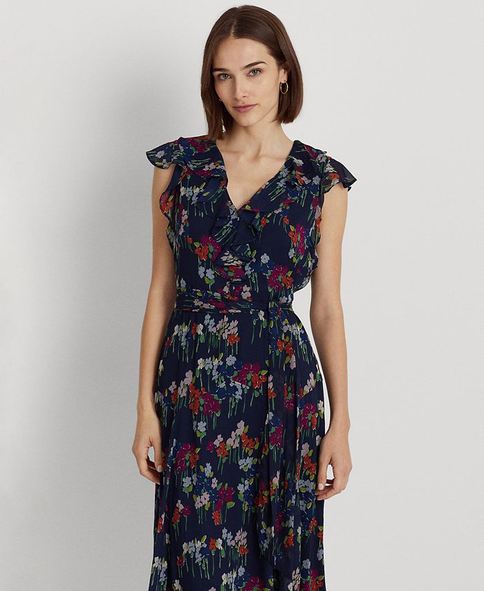 Lauren Ralph Lauren Women's Floral Belted Crinkle Georgette Dress ...