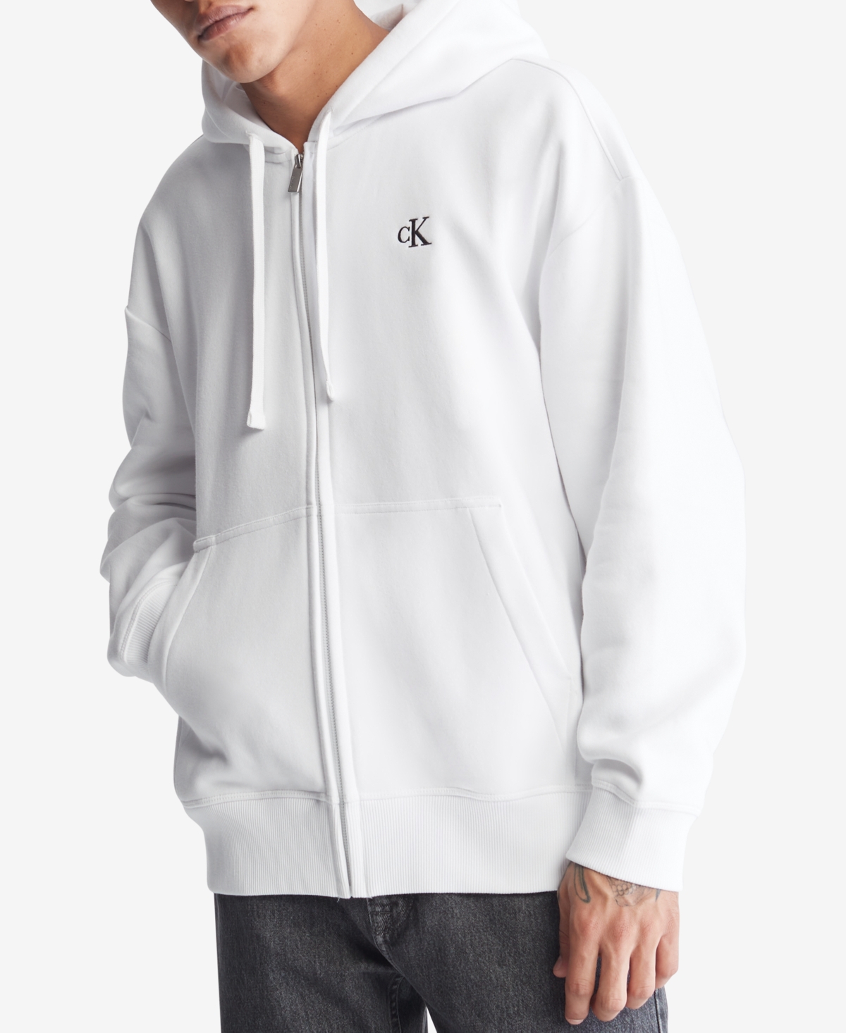 Calvin Klein Men s Archive Relaxed fit Zip front Fleece Logo Hoodie In Brilliant White ModeSens