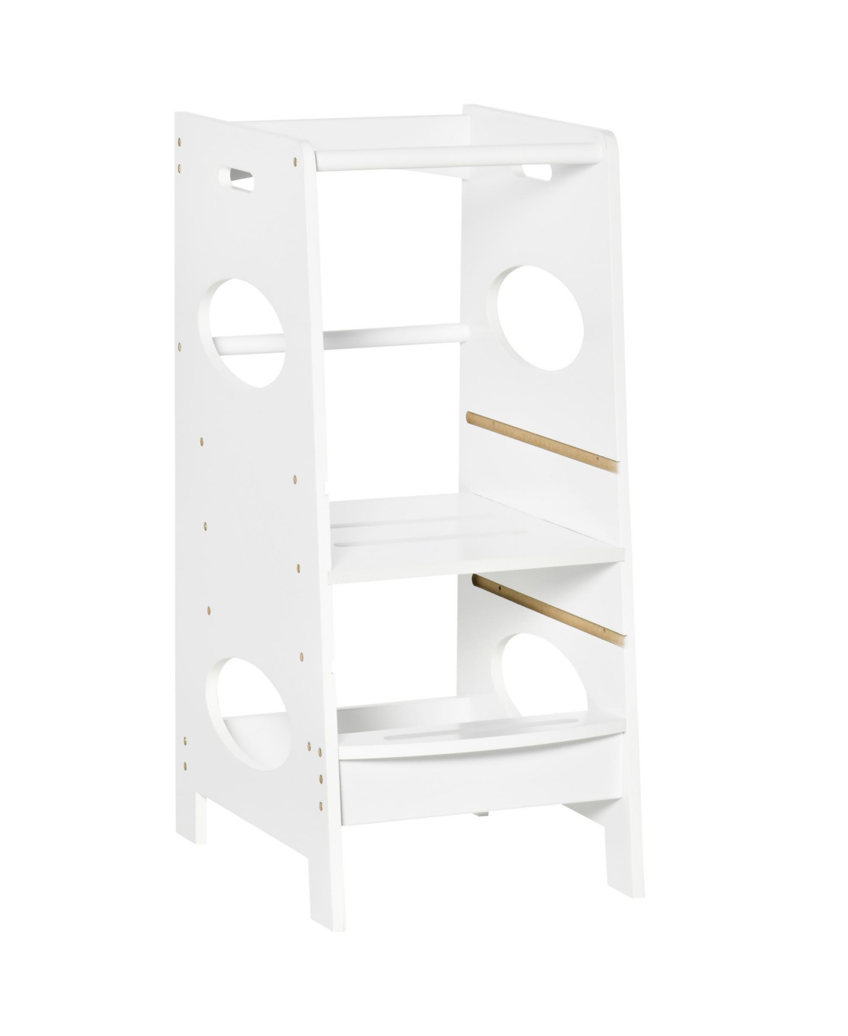 Homcom Kids Kitchen Stool for Toddlers, Adjustable Height, White - White